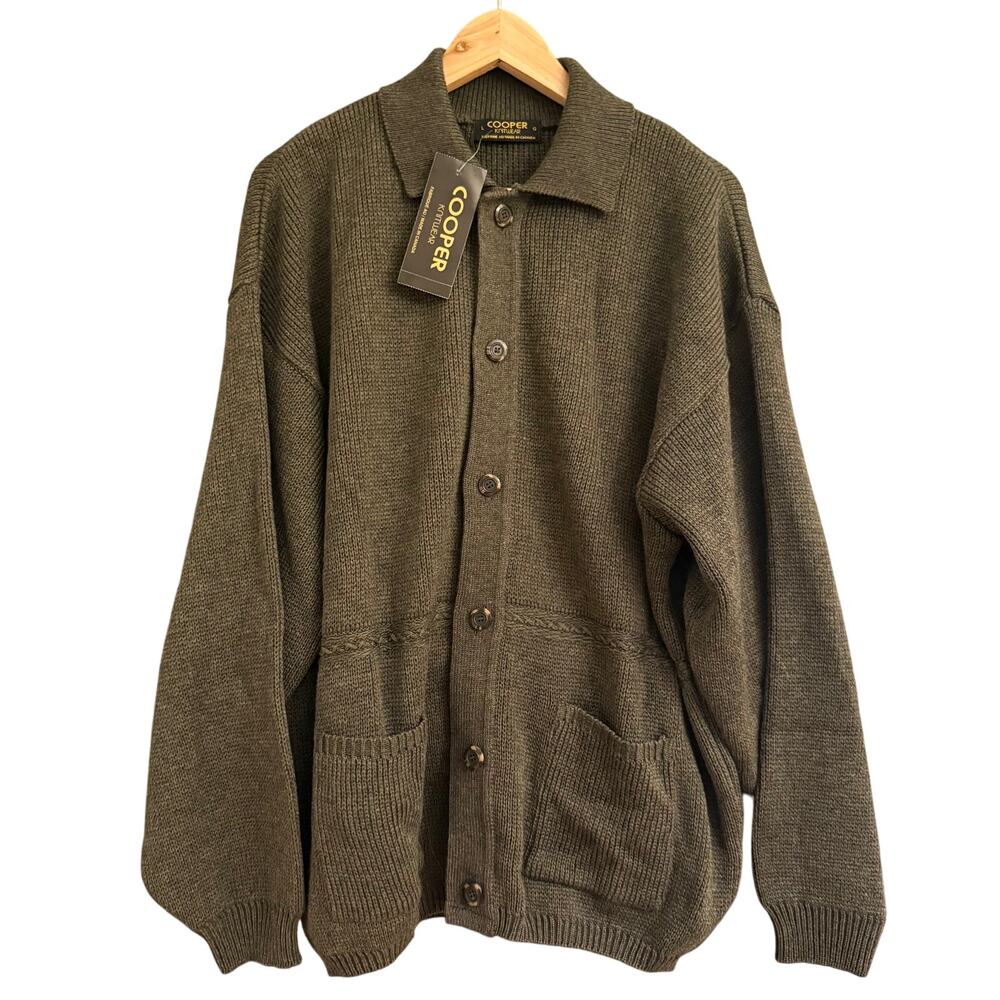 Cooper Knitting Mills Wool Blend Cardigan Sweater Green Size L Canadian Made NEW